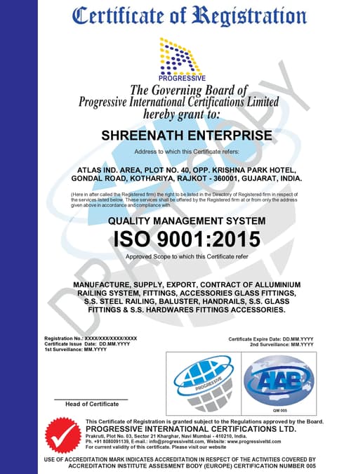 ISO 9001:2015 quality management system certificate of registration